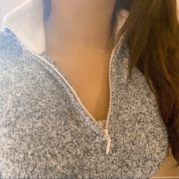 Woolroch Indigo Heather Light blue marled quarter zip Faux fur Collared Sweater - Picture 6 of 13